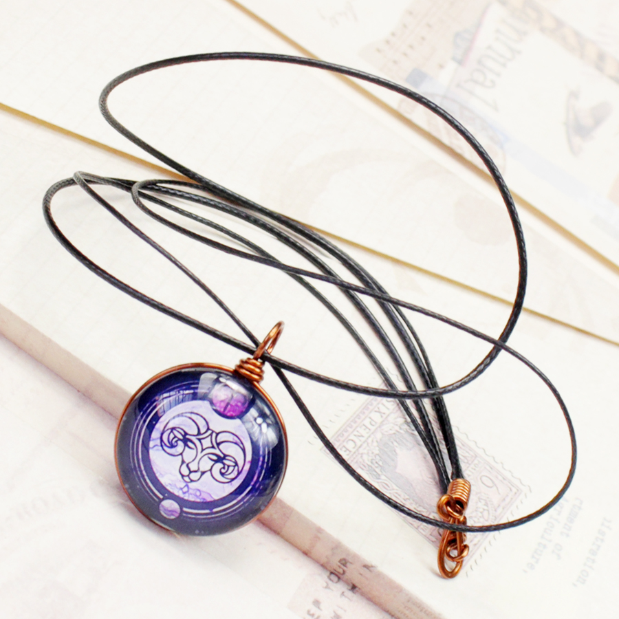 Dây chuyền 12 cung hoàng đạo Zodiac tông tím phong cách vintage đẹp 06647-DC20M0016