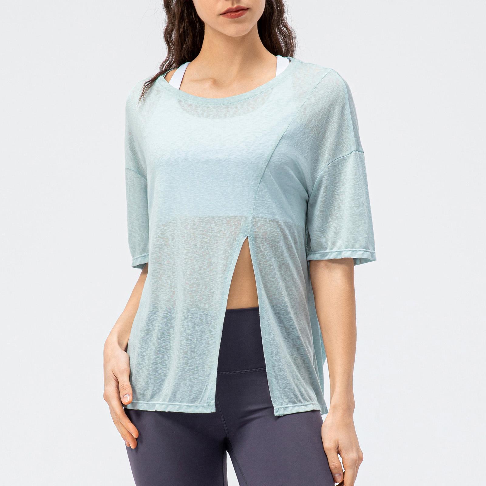 Áo thun nữ rộng rãi tay ngắn có xẻ tà phía trước để tập thể thao thoáng mát