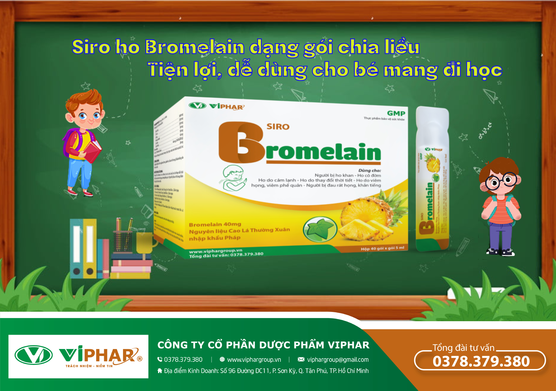 SIRO HO BROMELAIN - HO QUẢ DỨA HỘP 60 GÓI HỔ TRỢ CẢI THIỆN TRIỆU CHỨNG CỦA HO, ĐAU RÁT HỌNG, KHẢN TIẾNG