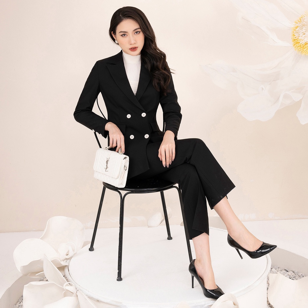 Bộ Đồ Vest Nữ Trơn UK Fashion Thiết Kế Cổ Ve Xuôi Kiểu Dáng Lịch Sự Nhã Nhặn, Chất Vải Nhập Hàn Cao Cấp NKBD2209003