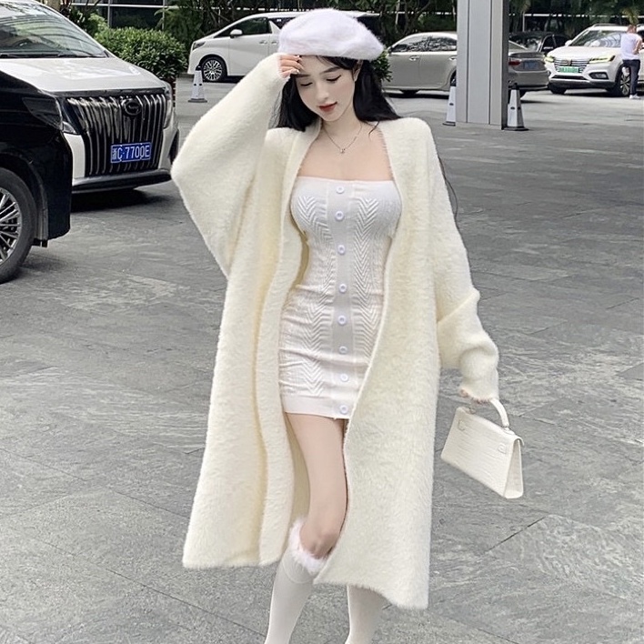 Áo khoác len lông thỏ dáng dài mềm mịn Cao Cấp