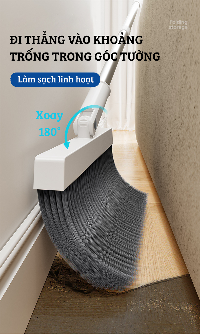 Bộ Hốt Rác Gia Đình Gấp Gọn Kèm Chổi Quét Rác Cao Cấp DAMAS TS2 - Lông chổi mềm mại không bám dính tóc - Hốt rác gấp gọn giúp tiết kiệm không gian