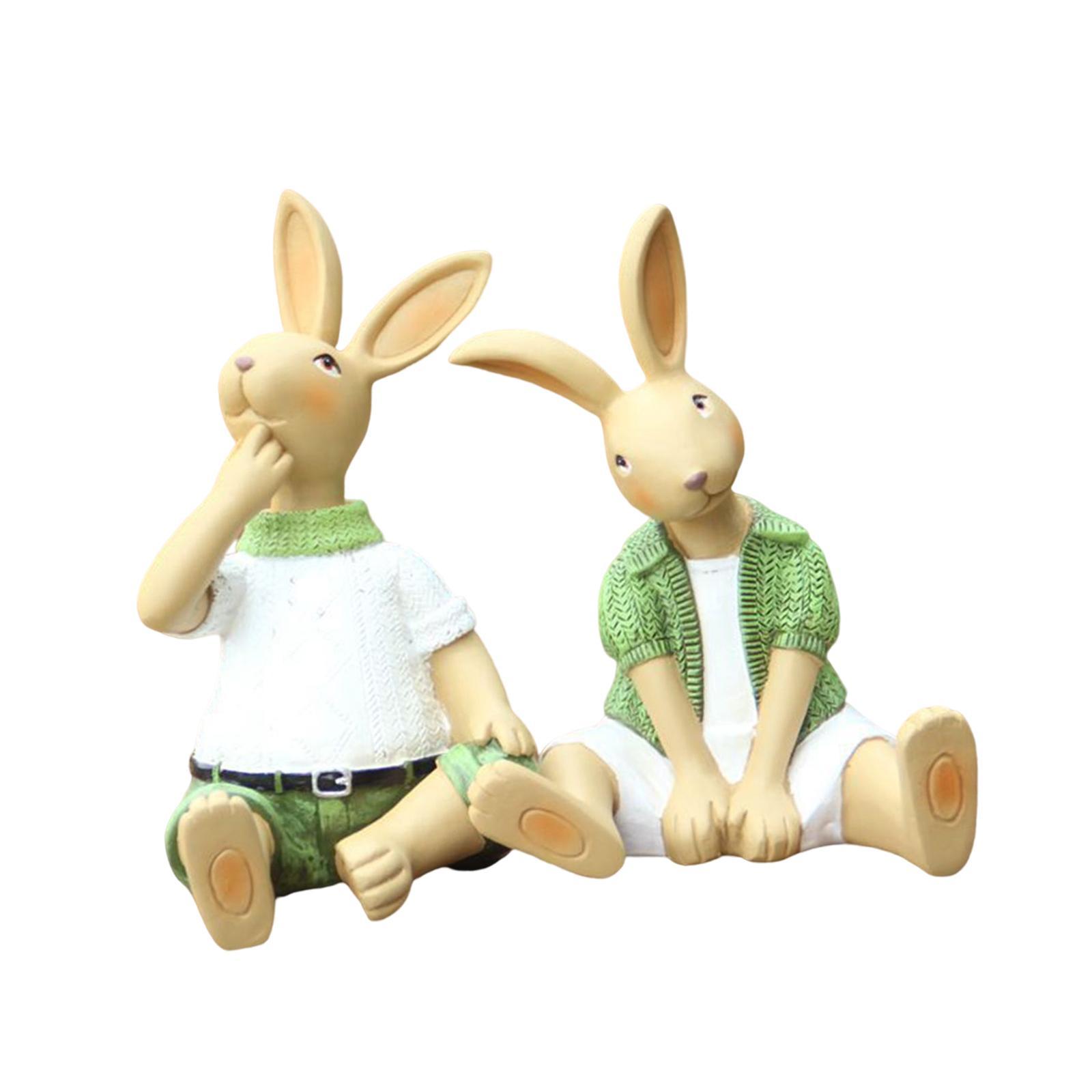 Easter Garden Statues Rabbit Resin Handmade for Home Tabletop Centerpiece