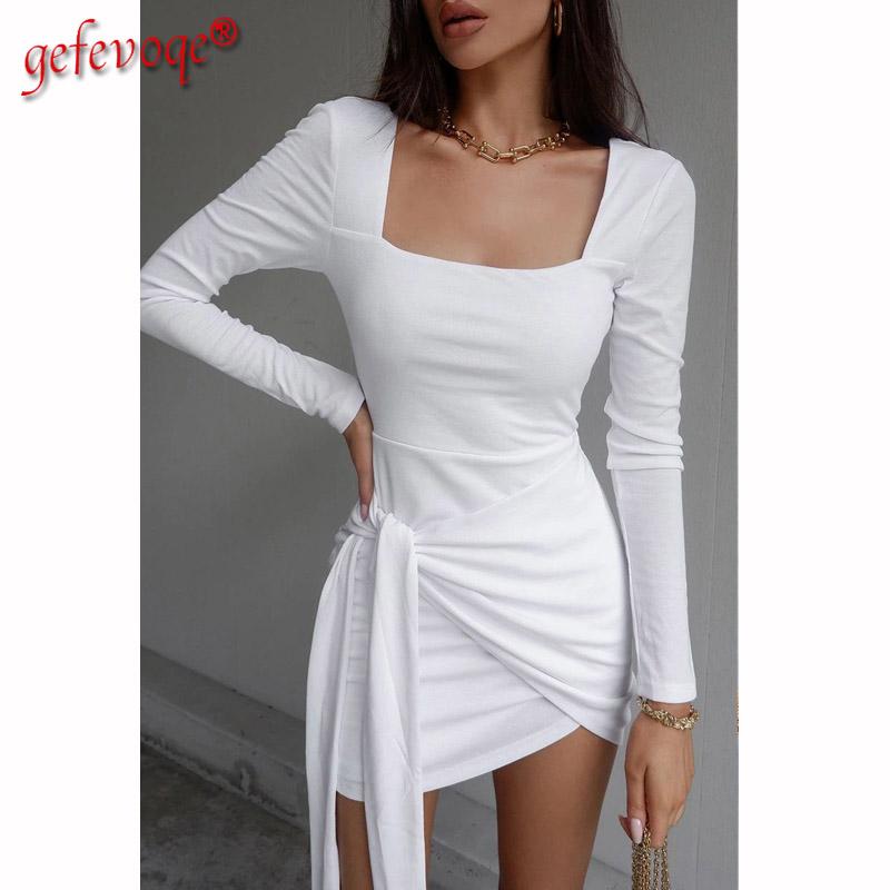2021 Thu Thanh Lịch Quyến Rũ Dài Tay Ôm Váy Đầm Cho Nữ 2021 Áo Hở Lưng Thắt Lưng Nữ Ôm Body Đầm Chắc Chắn Mini áo Dây