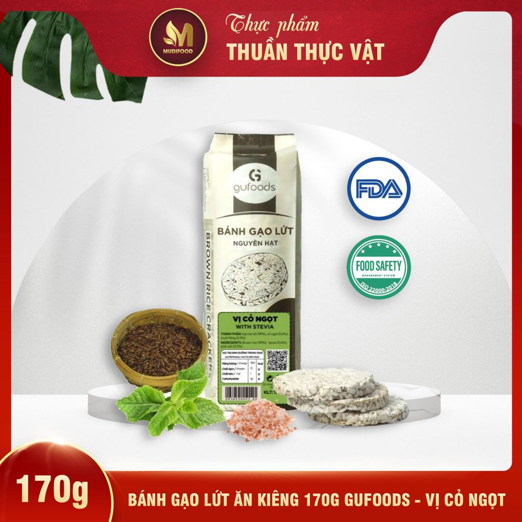 [Vị Cỏ Ngọt] - Bánh Gạo Lứt Ăn Kiêng GUfoods 170g - Thực Phẩm Bổ Sung Dinh Dưỡng Cho Người Tiểu Đường, Người Ăn Chay, Ăn Kiêng, Giảm Cân, Tập Gym, Eat Clean, Hàm Lượng Chất Xơ Cao