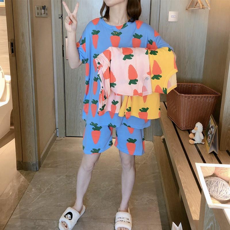 Bộ Đồ Ngủ Áo Tay Ngắn + Quần Short Xinh Xắn Cho Nữ