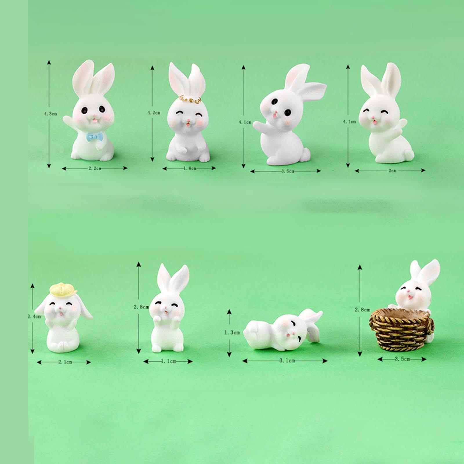 8x Cute Miniature Bunny Figurines Art Sculpture Resin Crafts Animal Figures Collection for Cabinet Living Room Home Decoration Ornament