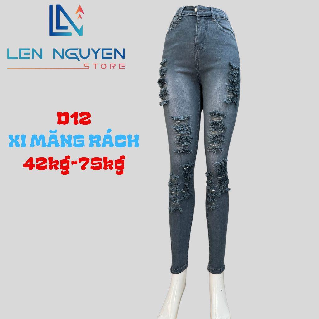D12_Quần jean nữ, dài, lưng cao, quần bò nữ dáng ôm, quần rin nữ có big size, cho 42kg đến 75kg,LEN NGUYEN STORE - Xanh Đậm