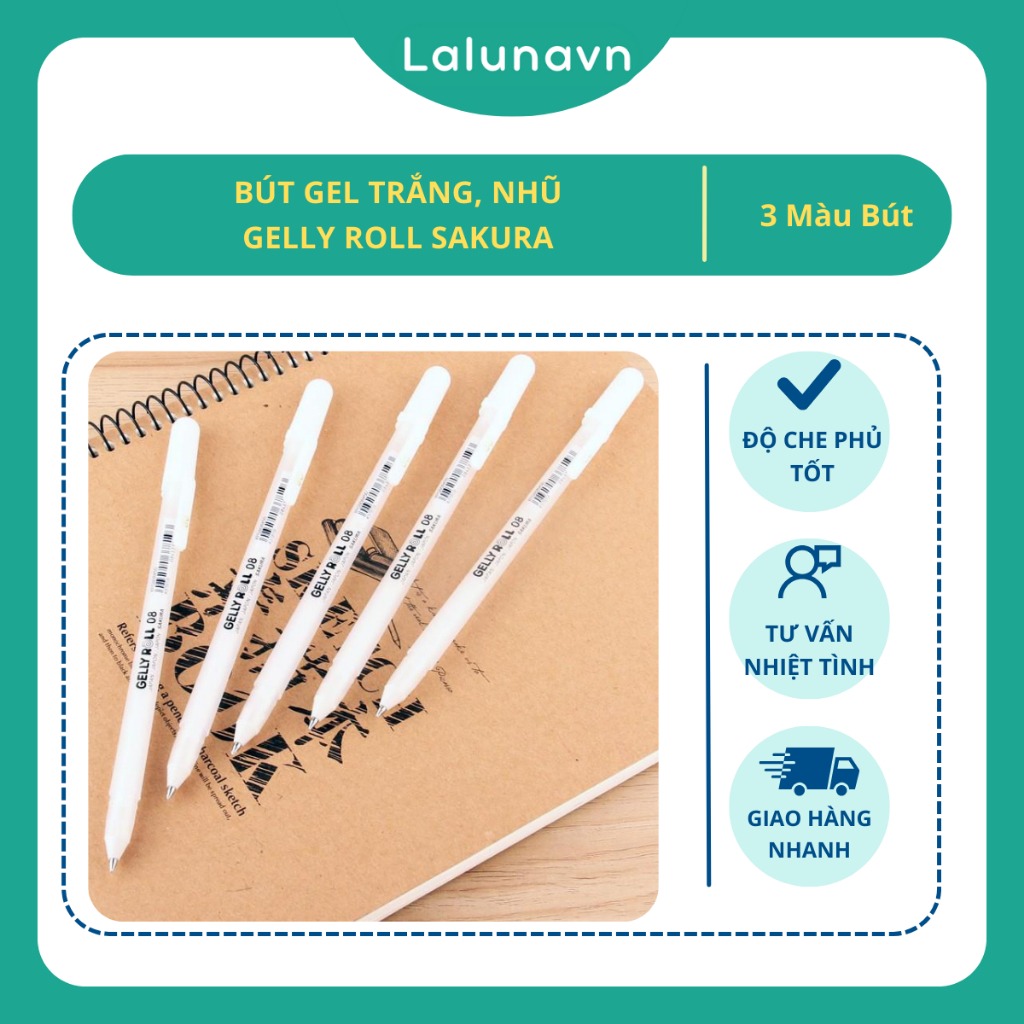Bút gel trắng, nhũ Gelly Roll Sakura Nhật Bản - Lalunavn A28