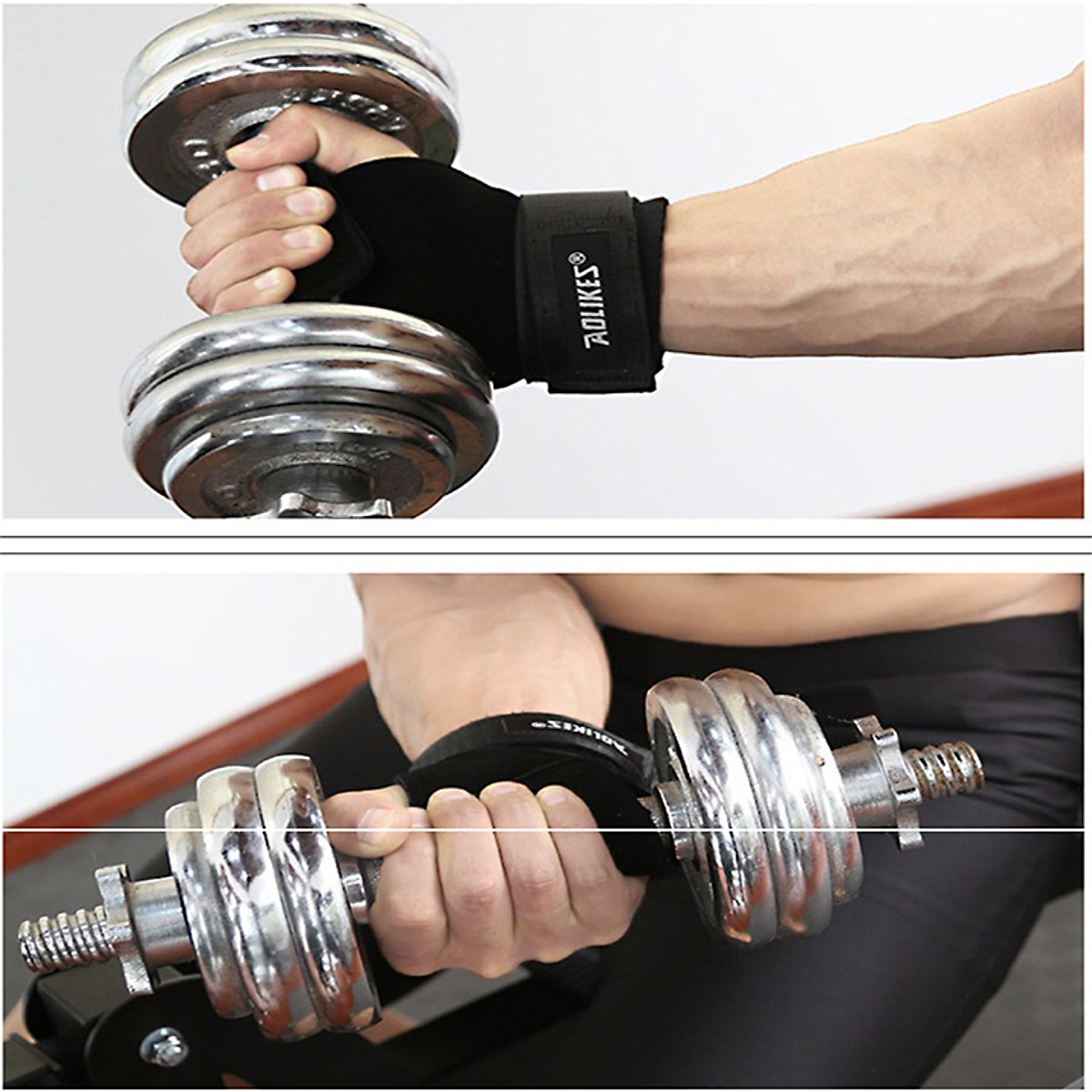 Găng Tay Tập GYM Lifting Grips Aolikes Pro Hở Mu Bàn Tay 7639 AL7639 Kiêm Dây Kéo Lưng