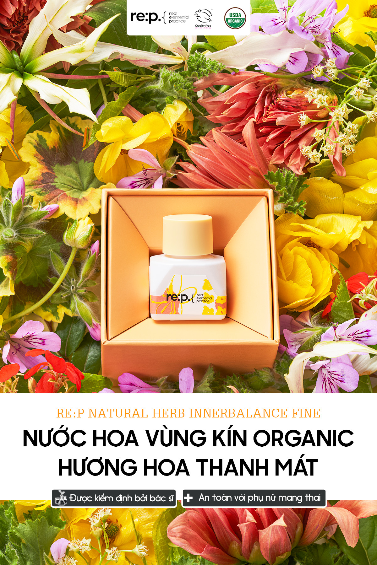 Nước Hoa Vùng Kín RE:P NATURAL HERB INNERBALANCE COZY FINE 5ml Hương Thơm Liên Tục 10 Giờ Nước Hoa Cho Mẹ Bầu, Sau Sinh