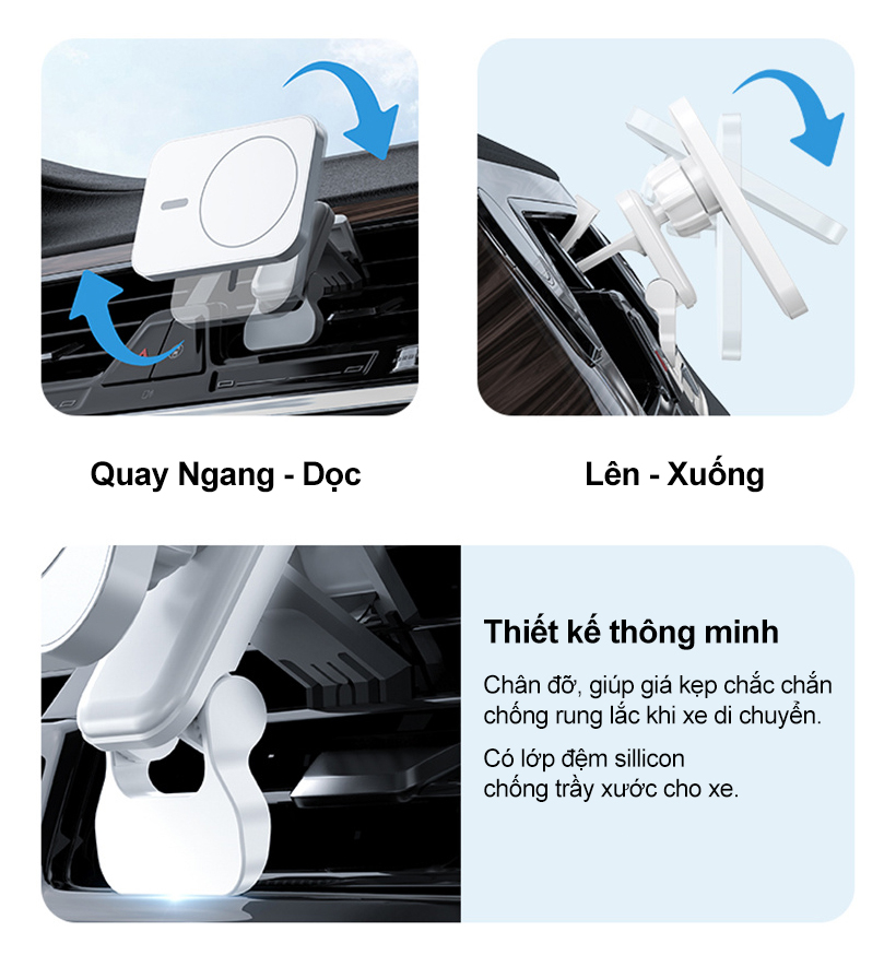 Sạc Nhanh Không Dây 30W Cho Ô Tô Kiêm Giá Đỡ Điện Thoại