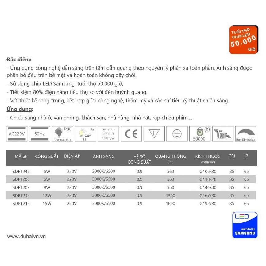 Đèn LED âm trần siêu mỏng Duhal 6W (KDPT246