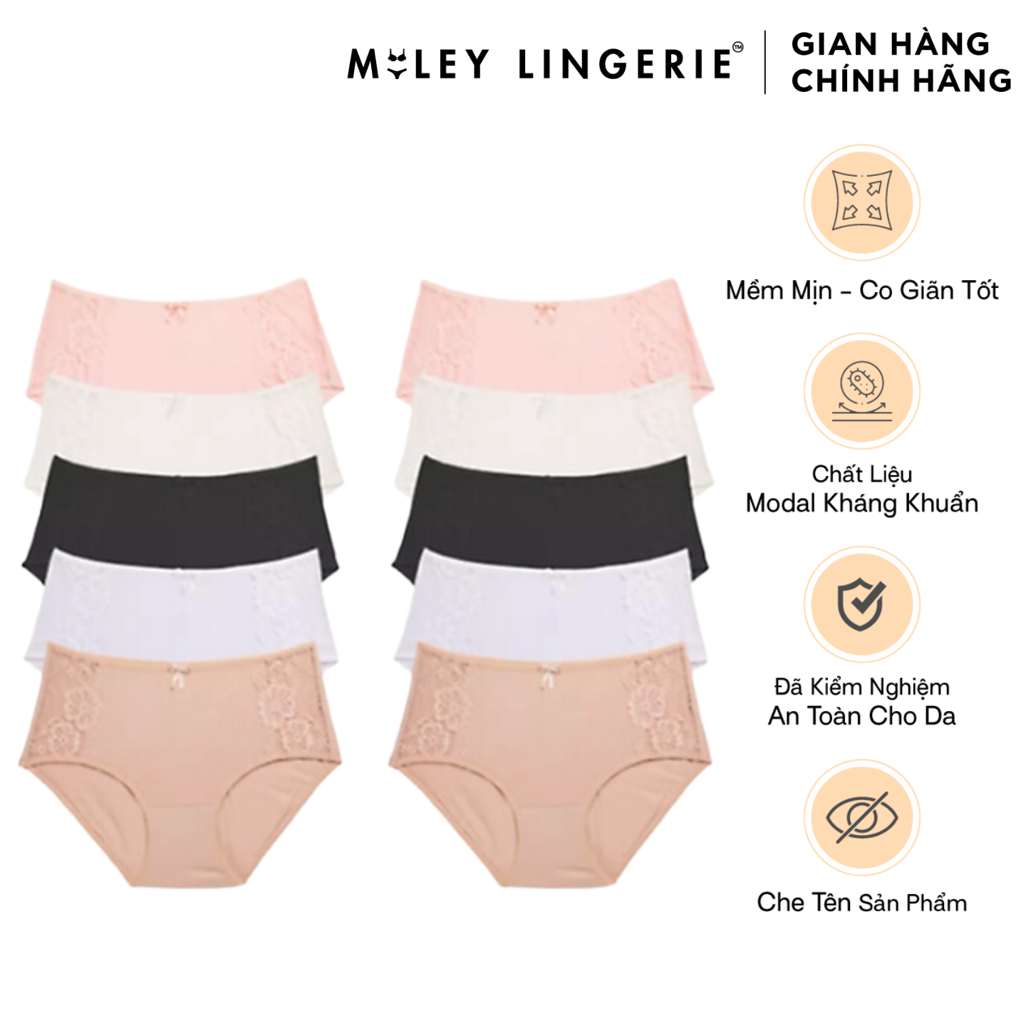 Combo 10 Quần Lót Nữ Lưng Cao Modal Phối Ren Miley Lingerie FDS_25 - Giao màu ngẫu nhiên