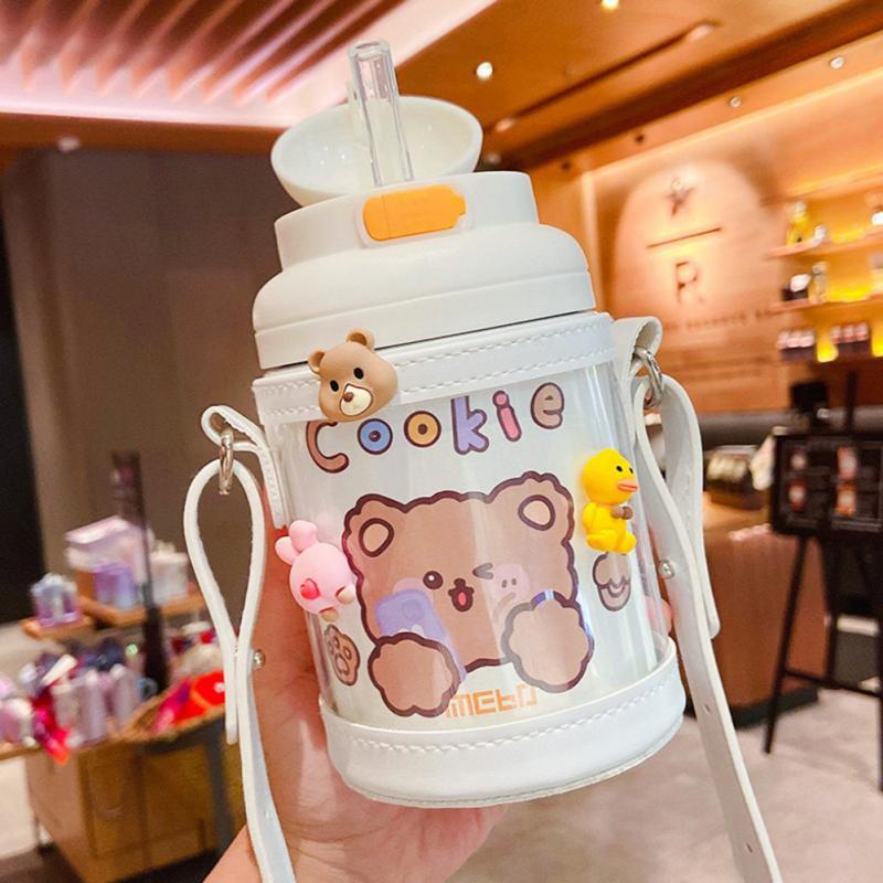 560Ml Dễ Thương Chân Không Nước Ngoài Trời 304 Thép Không Gỉ Cốc Có Ống Hút Trễ Vai Tay Sinh Viên Cốc Nước Di Động Giữ Nhiệt ly