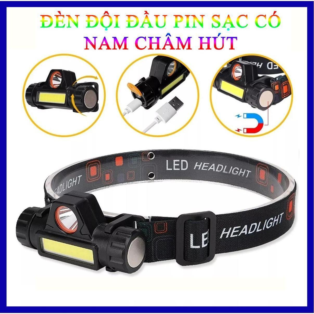 Đèn Pin Đội Đầu Nhỏ Gọn Pin Sạc Siêu Sáng Có Nam Châm Hút