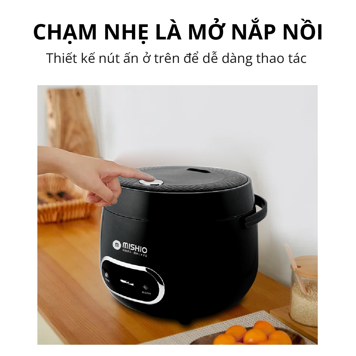 Nồi Cơm Điện Men Đá Mishio MK233 size 0.8L lòng nồi dày nặng nấu cơm ngon - Hàng chính hãng