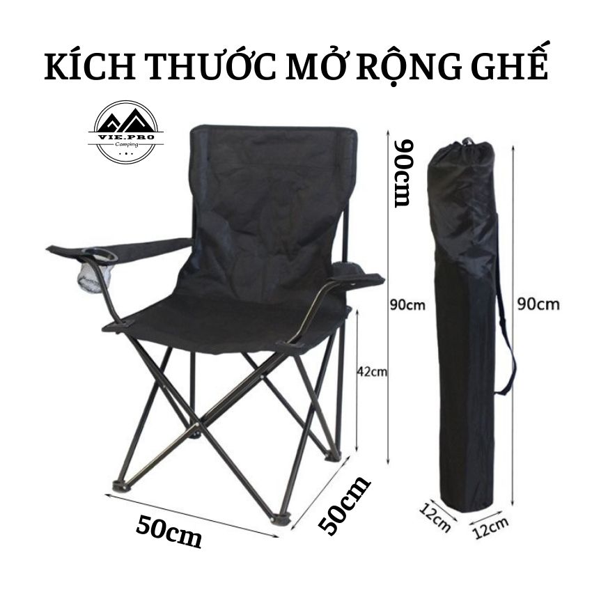 Ghế Xếp Câu Cá Khung Thép Gấp Gọn Đi Cắm Trại Du Lịch Size Lớn Có Tựa Tay