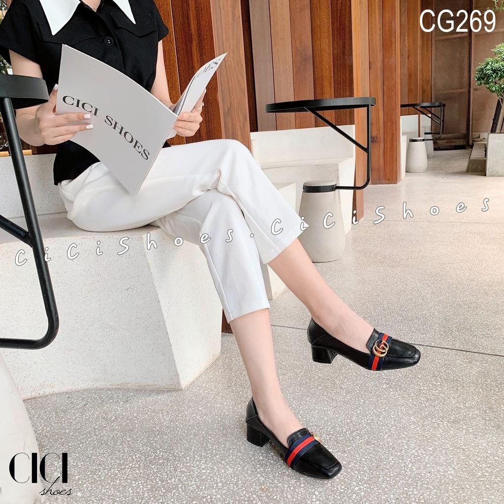 Giày cao gót nữ CiCi Shoes 5cm, giầy gót chéo đai xanh đỏ - CG269