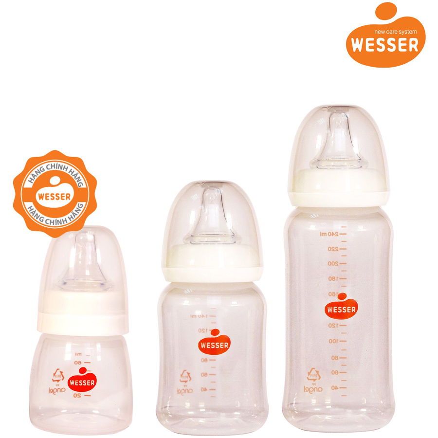 Combo 3 Bình Sữa PP Wesser 60ml, 140ml và 250ml (Giao màu ngẫu nhiên)