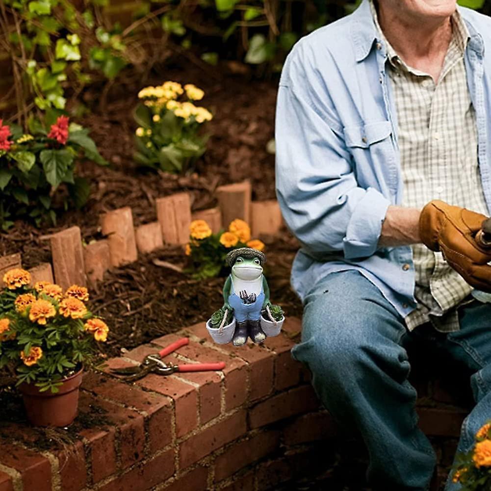 Trang trí vườn ngoài trời, Phụ kiện trang trí vườn ếch, Tượng vườn, Tác phẩm điêu khắc ếch xanh 11.5x6.5x15 cm