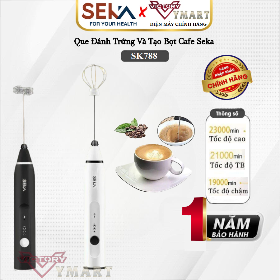 Máy Đánh Trứng Seka SK788, Que Tạo Bọt Cafe Mini Cầm Tay Không Dây 3 Cấp Độ - Hàng Chính Hãng