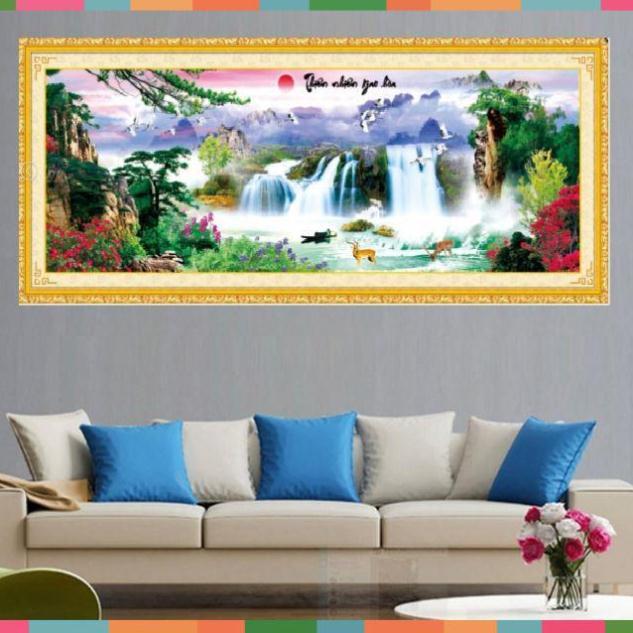 Tranh thêu chữ thập thiên nhiên giao hoà kt 150*57cm