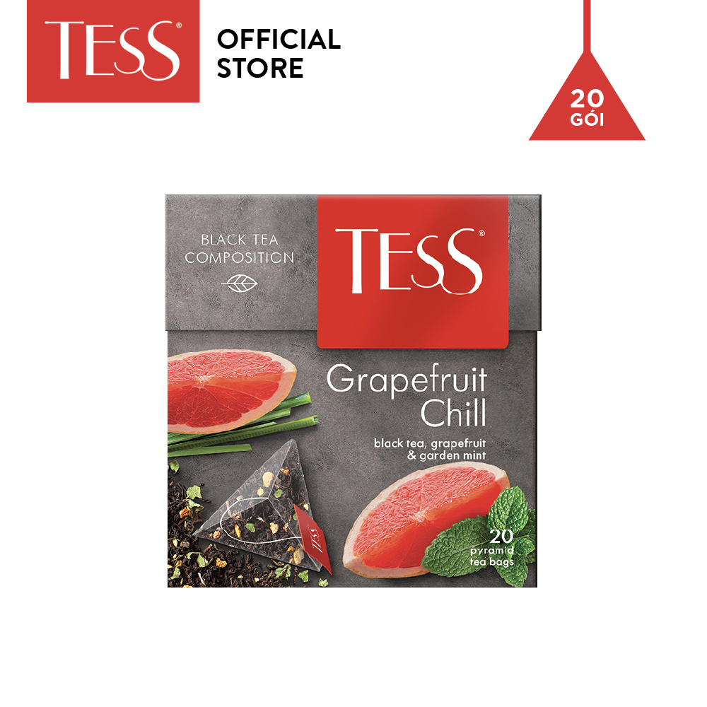Combo 12 hộp Trà đen Tess Grapefruit Chill vị bưởi và bạc hà 20 gói/hộp