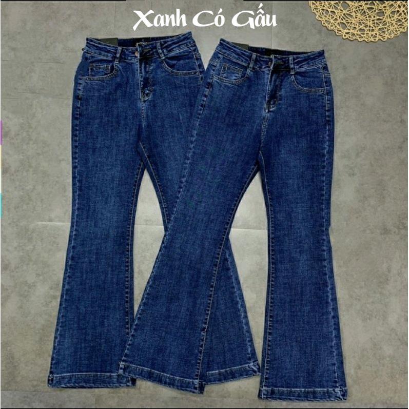 Quần Jean Nữ Ống Loe Thêu Cạp Lưng Cao