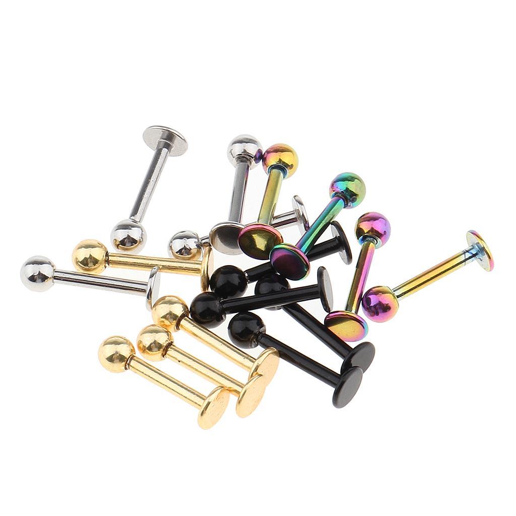 4-7pack 16Pcs 18G Stainless Steel Lip Ring Chin Bars Earring Stud Piercing