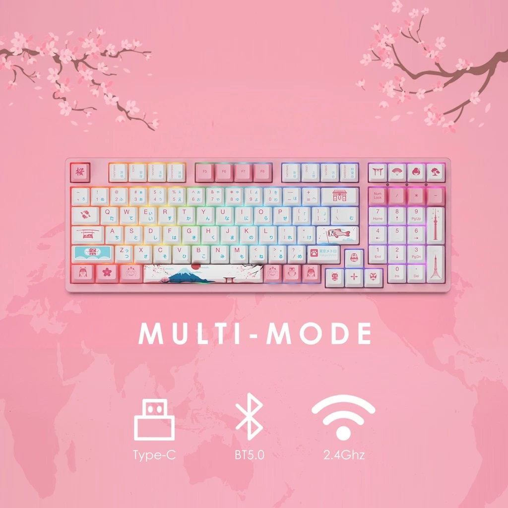 Bàn phím cơ AKKO 3098B Multi-modes World Tour Tokyo R2 (Bluetooth 5.0 / Wireless 2.4Ghz / Hotswap / Foam tiêu âm / Foam đáy / AKKO CS switch - TTC ACE Switch )- Hàng chính hãng