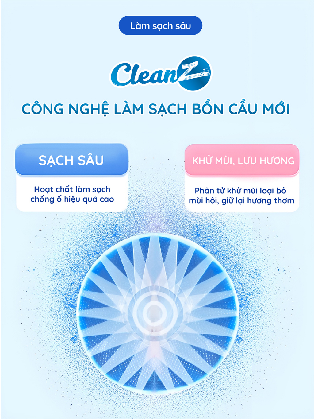 Viên thả bồn cầu CleanZ thế hệ mới sạch khuẩn thơm mát tẩy sạch mảng bám khử mùi diệt vi khuẩn toilet