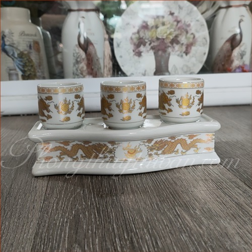 Khay 3 chum nước sứ Men rồng có khay - thờ cúng