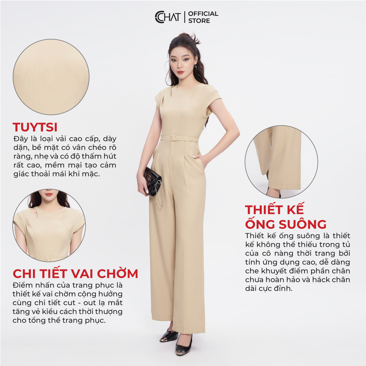 Jumpsuit Nữ CCHAT Kiểu Cutout Ly Vai Chất Tuytsi Cao Cấp Mềm Mịn 53JNS2001ST