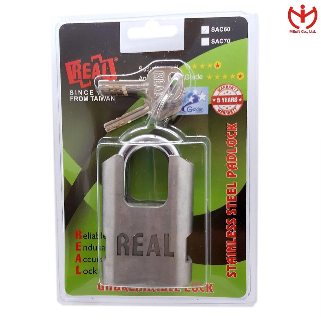 Ổ khóa chống cắt REAL SAC 60 - 70 thân kẽm bọc inox 4 chìa vuông - MSOFT