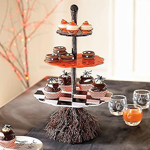 Hiển thị bánh Halloween Đứng 3 tầng Snack Resin Resin Broom Ornament Dessert đứng mới