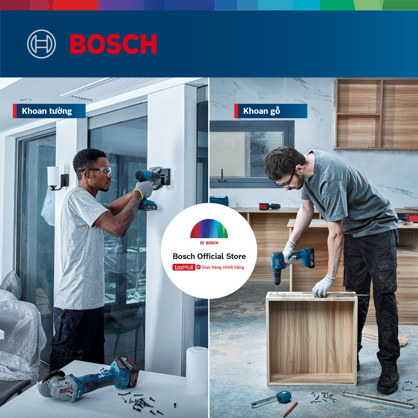 Máy khoan động lực dùng pin Bosch GSB 185-LI và Phụ kiện