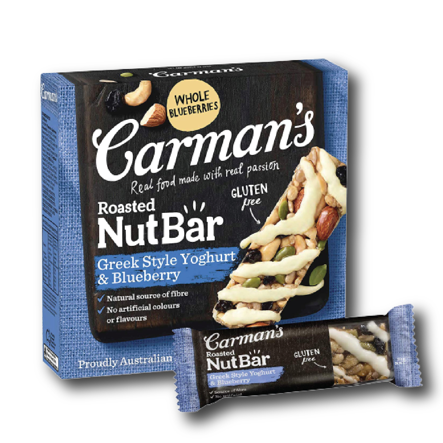 Thanh Hạt Carman's Nut Bar Greek Style Yoghurt, Blueberry - Sữa Chua Hy Lạp, Việt Quất - 160g