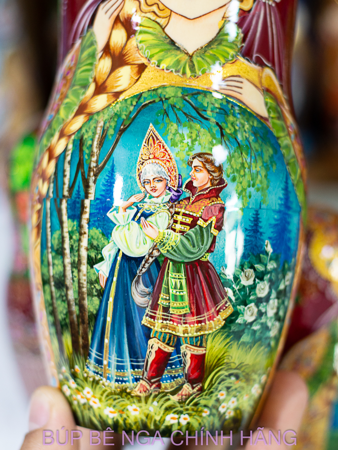 BỘ BÚP BÊ NGA MATRYOSHKA CAO CẤP 10 LỚP 26CM HOA VĂN "CHUYỆN CỔ TÍCH CHÀNG IVAN VÀ SÓI XÁM" CỰC ĐẸP VÀ SANG TRỌNG