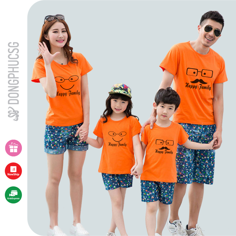 Áo gia đình mặt cười đồ đồng phục gia đình 3/4/5 người thun mềm mịn màu cam GD314CN DONGPHUCSG
