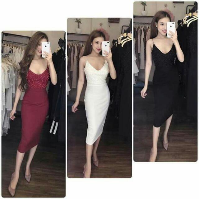 Đầm body 2 dây đính cườm sexy