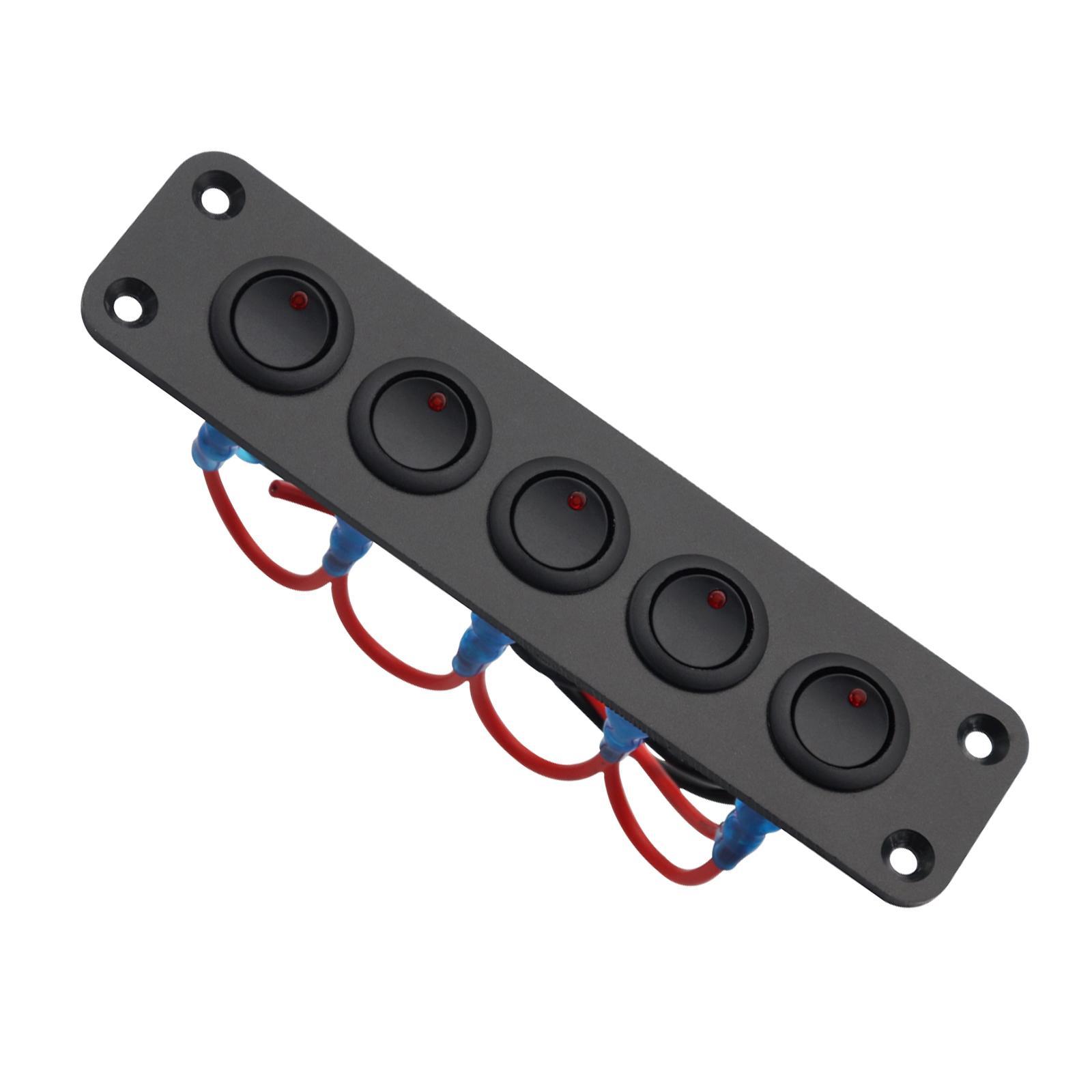 12V Rocker Switch Panel Scratch Proof On Off 5 Gang for Boat  RV