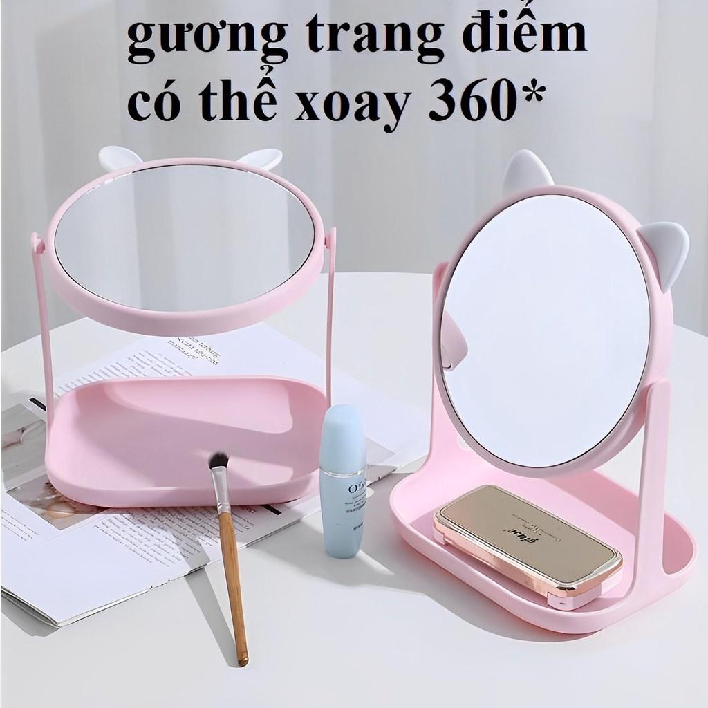 Gương trang điêm tai meo đa chưc năng co thê xoay thơi trang