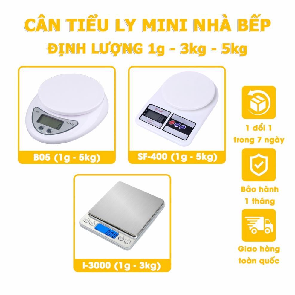 Cân Tiểu Ly Thực Phẩm, Cân Điện Tử Làm Bánh Nhà Bếp Định Lượng 1g - 3kg - 5kg Kèm 2 Viên Pin AAA