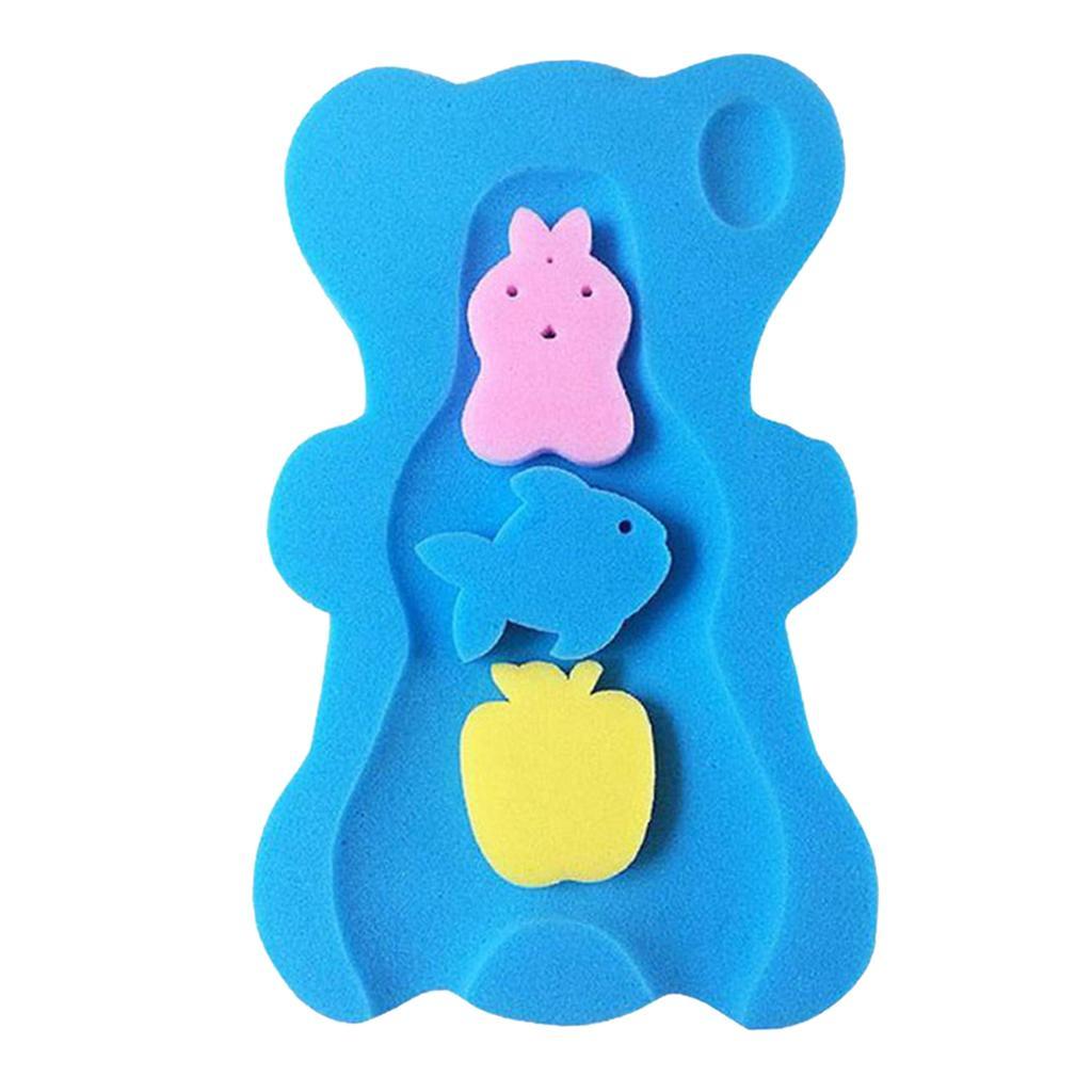 2pcs Bath Sponge Infant Bath Cushion Comfy And Skid Proof Bathing Mat Blue