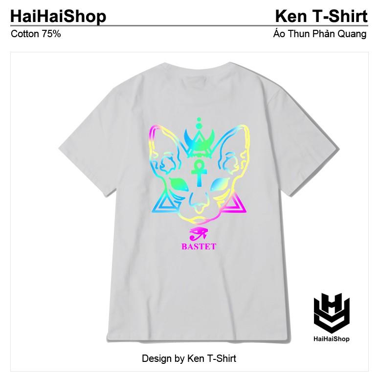 Áo Thun Phản Quang Mèo Bastet Cotton 75%,Form Rộng Unisex,Nam Nữ Đẹp Ken T-Shirt