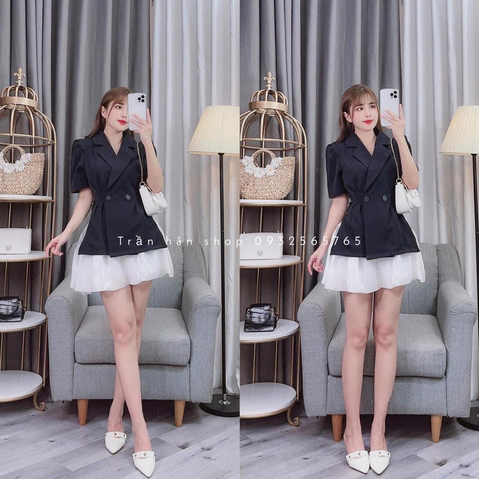 Set áo vest váy tơ quảng châu siêu hot
