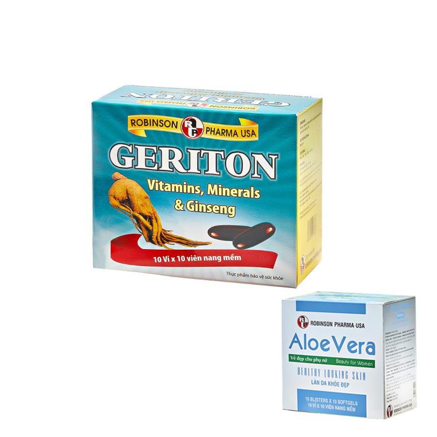 Combo Thực phẩm bảo vệ sức khỏe- GERITON + 1 hộp đẹp da, ALOE VERA