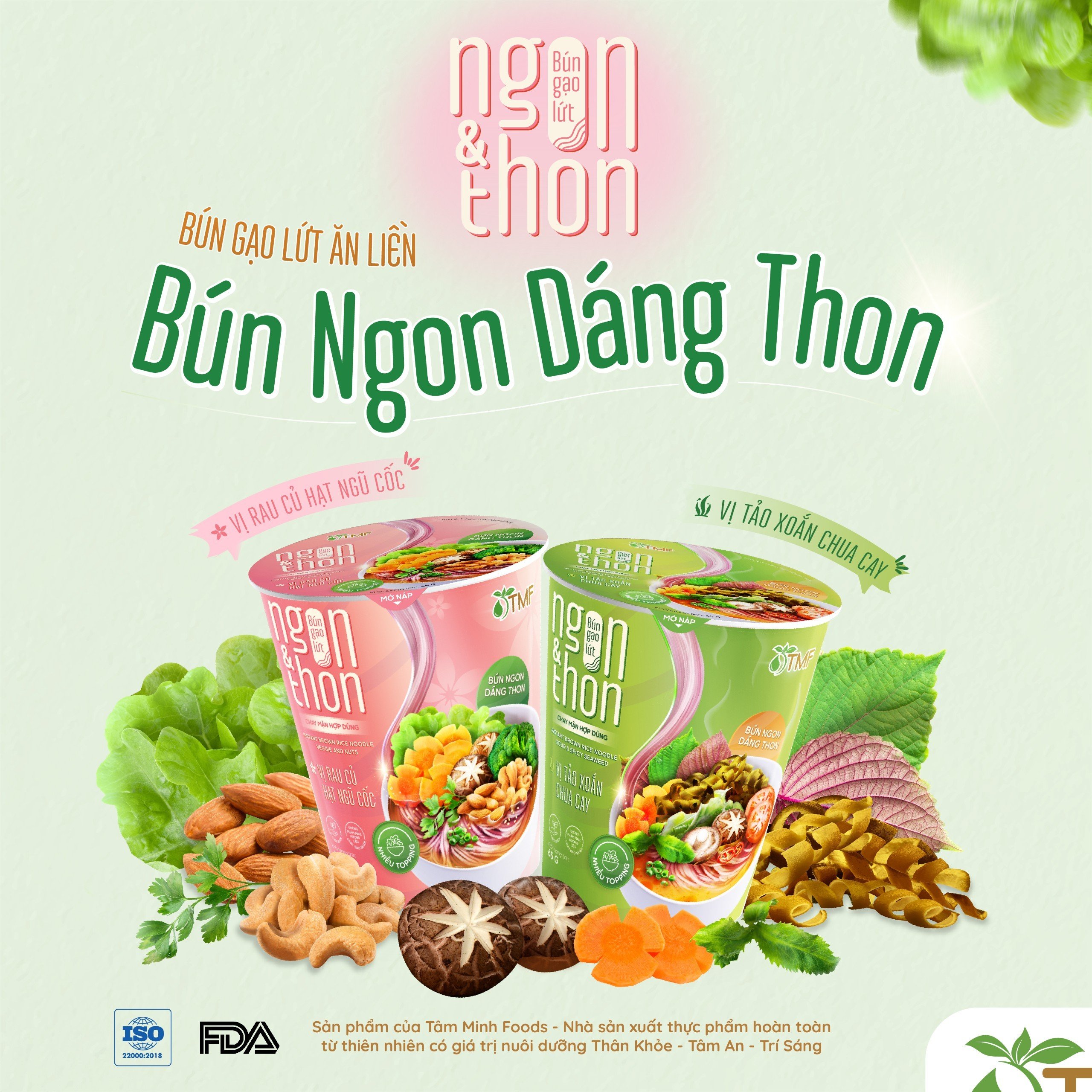 Thùng bún gạo lứt ăn liền NGON & THON - Vị tảo xoắn chua cay