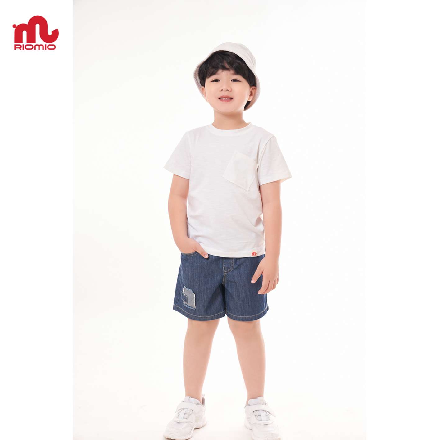 Quần short jean cho bé trai 3-11 tuổi (15-40kg) RIOMIO sooc bò ống rộng cạp chun 100% cotton - RM219